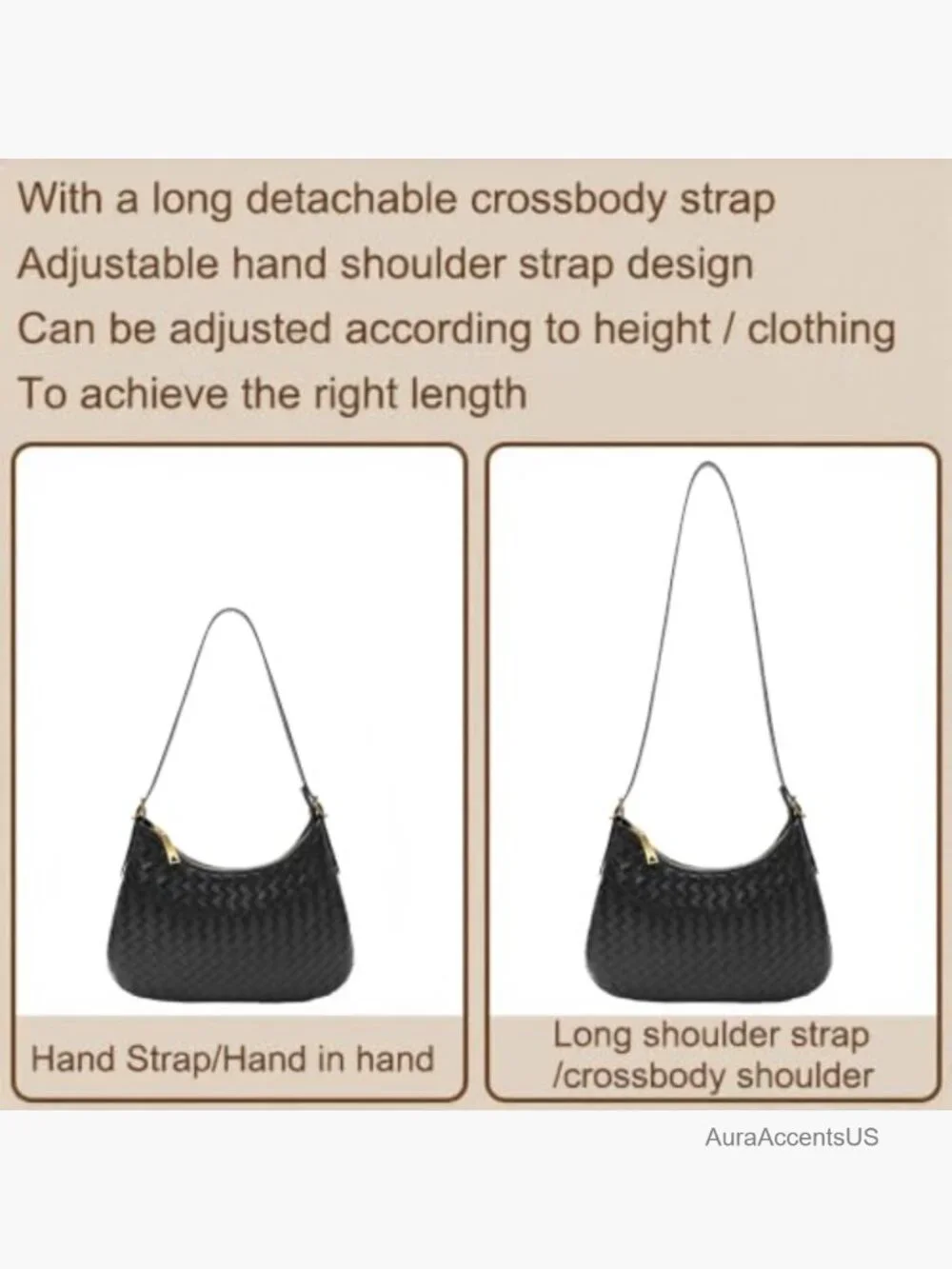 Woven Leather Crossbody Shoulder Bag Hobo Tote Purse Lightweight Zipper